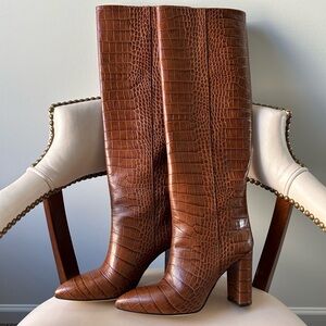 Paris Texas Tan Croc-Embossed Heeled Boots